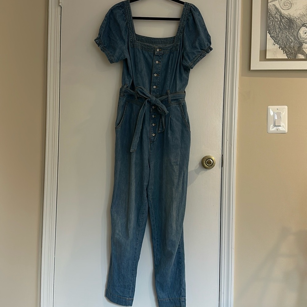 Anthropologie cropped denim jumpsuit